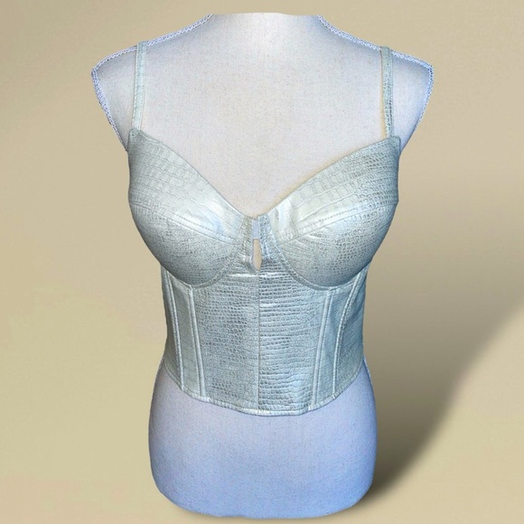 SAY WHAT Boned Bustier Corset Faux Leather Croc Print Pearly White Size Medium - Picture 1 of 13